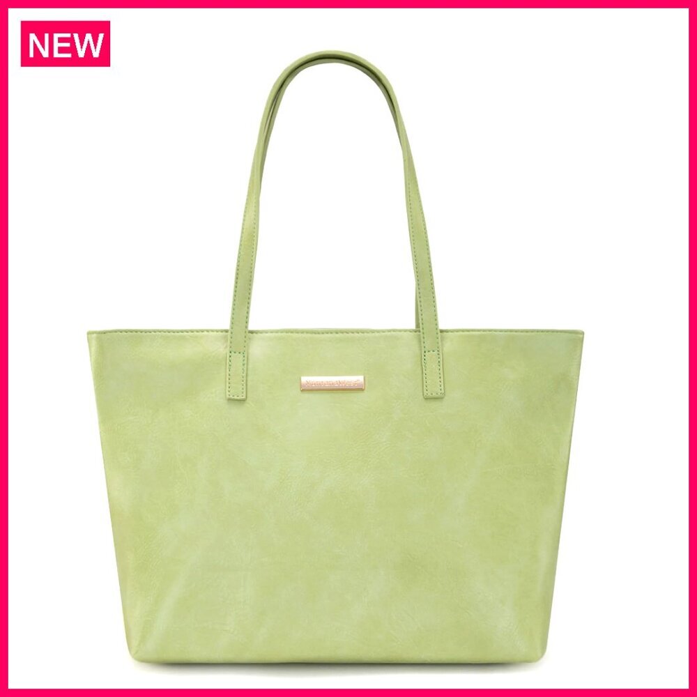 Medium Tote Bag with Zipper, Lightweight PU Leather, Roomy for Tablet